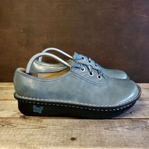 Alegria Abbi Lace Up Leather Oxford Shoes Comfort Blue Non Slip Soles